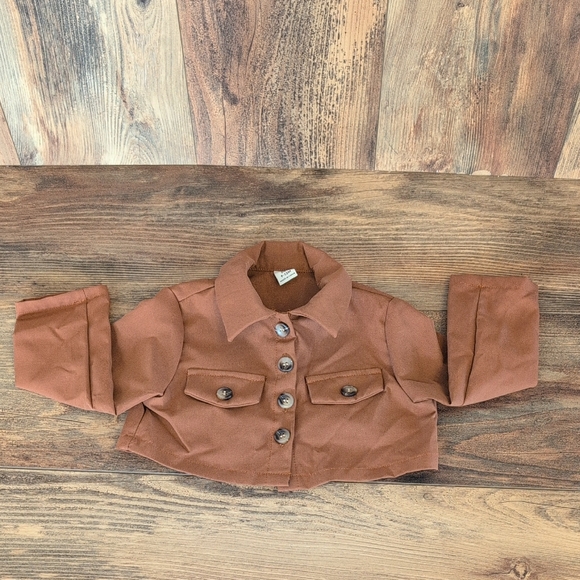 SHEIN Other - SHEIN Girls Brown Cropped Button Shirt 9-12MOS        AB139